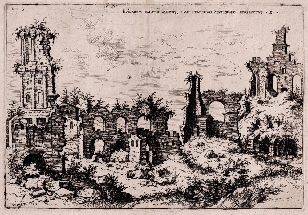 Hieronymus Cock comparable auction result: hieronymus cock ruins on the palatine hill with the septizonium 1550