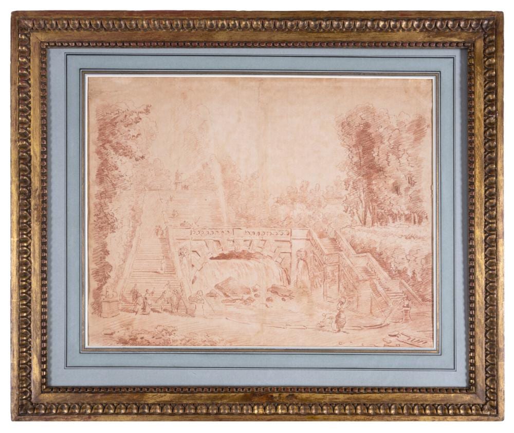Hubert Robert comparable auction result: hubert robert 1733 1808 stair and fountain in the park of a roman villa red chalk