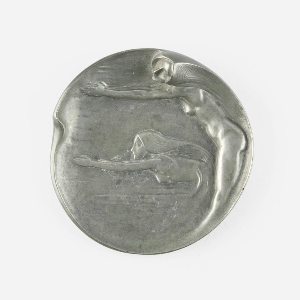 Gustav Gurschner comparable auction result: gustav gurschner attribution art nouveau plate with swimming nude maidens