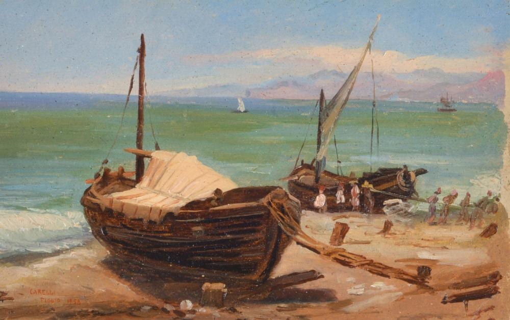 Consalvo Carelli comparable auction result: consalvo carelli napoli 1818 napoli 1900 barche di pescatori in secca 1838