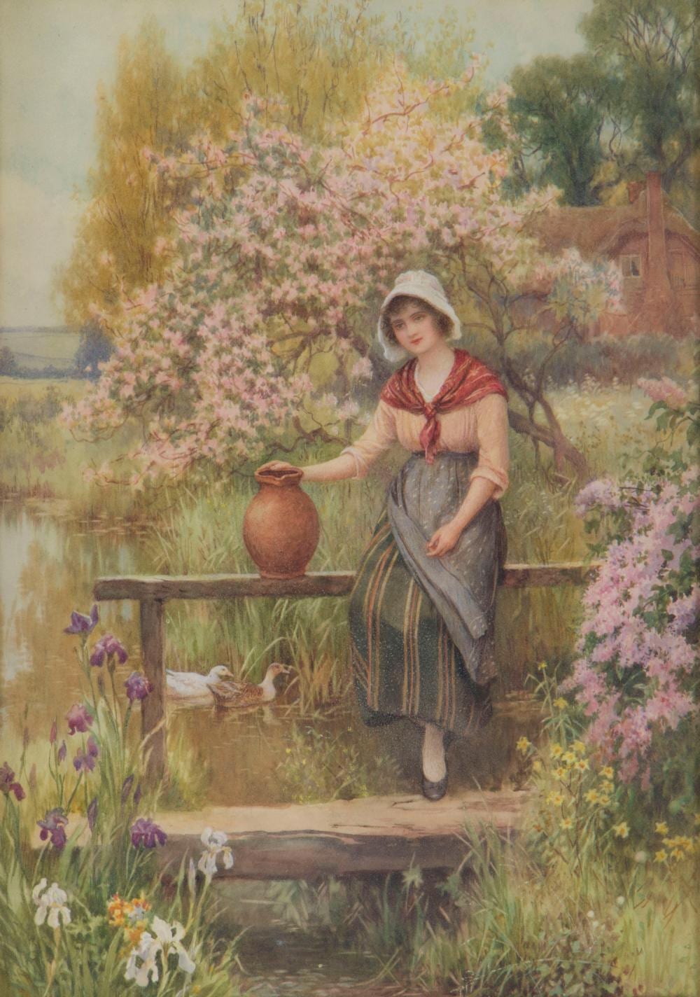 William Affleck comparable auction result: william affleck british 1869 1943 girl with water pitcher watercolor