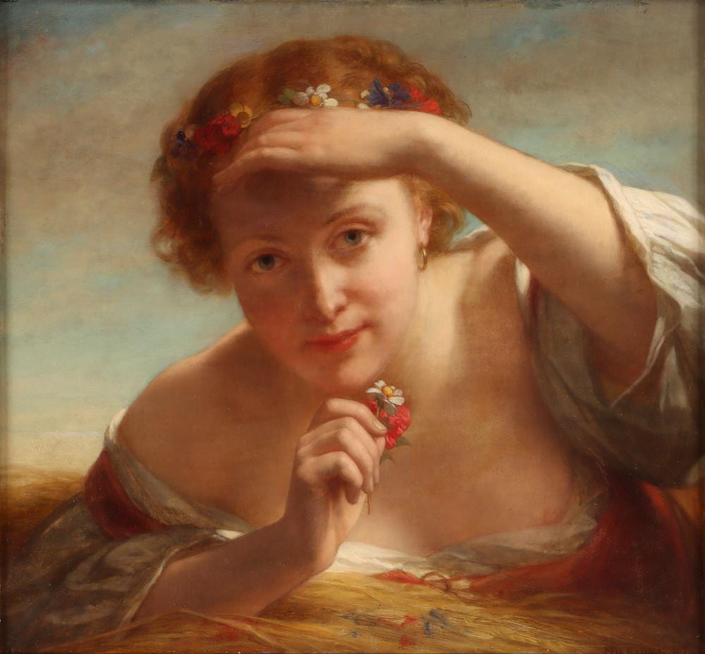 Nicaise de Keyser comparable auction result: nicaise de keyser belgian 1813 1887 woman with floral headpiece 1874 oil on panel
