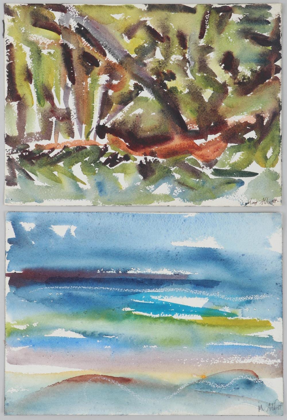 Mary Ogden Abbott comparable auction result: mary abbott american 1921 2019 group of 2 abstract watercolor on paper