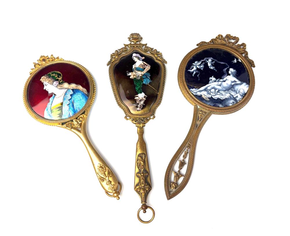 Three Antique Enamel Limoges Hand Mirrors sold by Treasureseeker Auctions LLC, lot 57 — auction record photograph