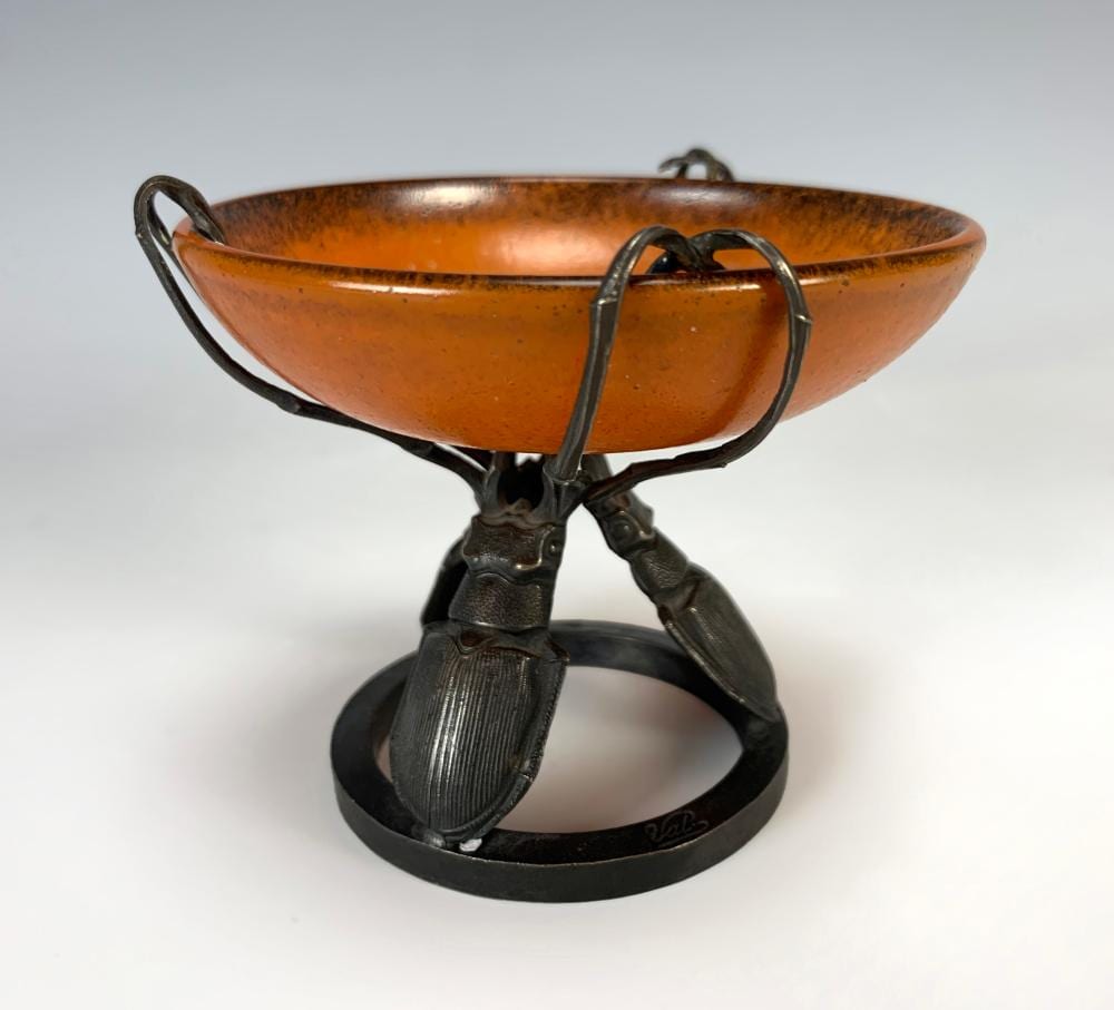 Valdis Kalnroze comparable auction result: rare three beetles metal glass dish by val