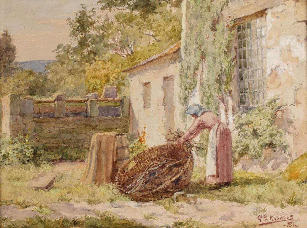 George Sheridan Knowles comparable auction result: george sheridan knowles 1863 1931 the wicker basket signed and dated 84 watercolour 22 x 29 5cm mounted but unframed