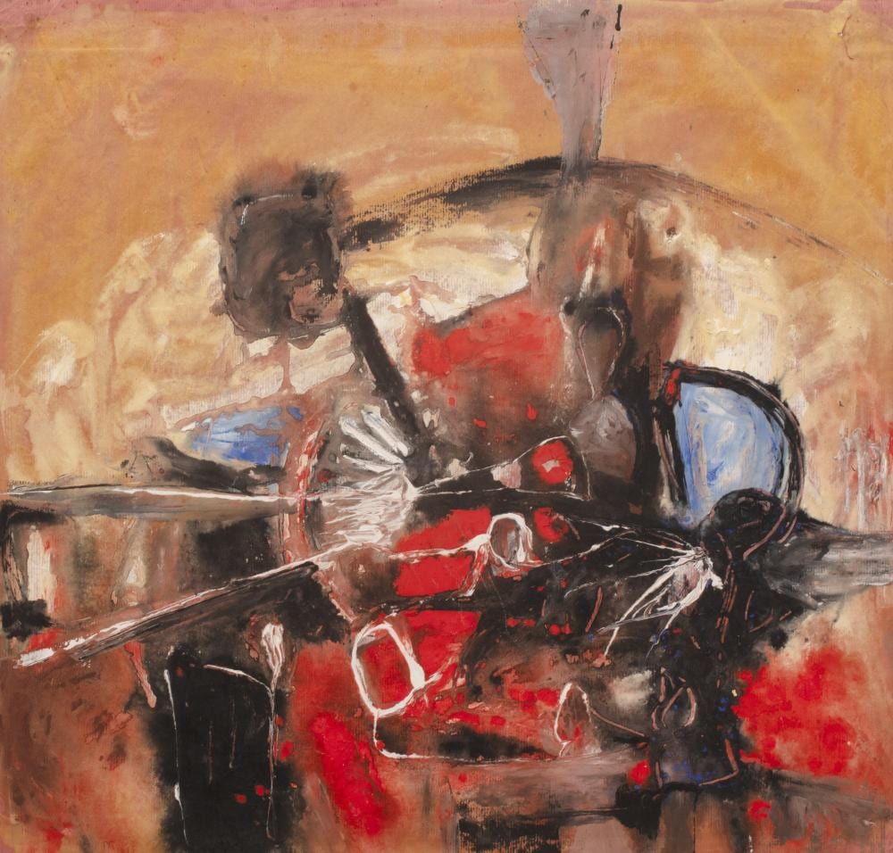 Aubrey Williams comparable auction result: aubrey williams 1926 1990 chimu 1960 mixed media on paper