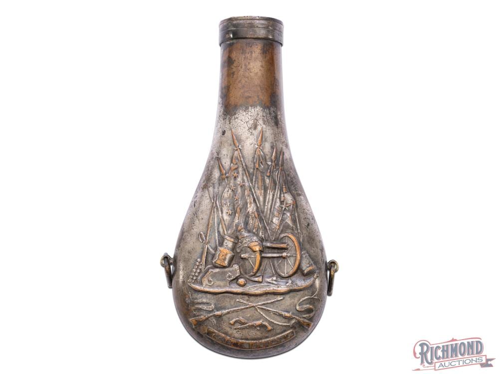 Rare Original Silver Plated Presentation Colt Walker Powder Flask Reserved for Presentation Sets sold by Richmond Auctions, lot 839 — auction record photograph