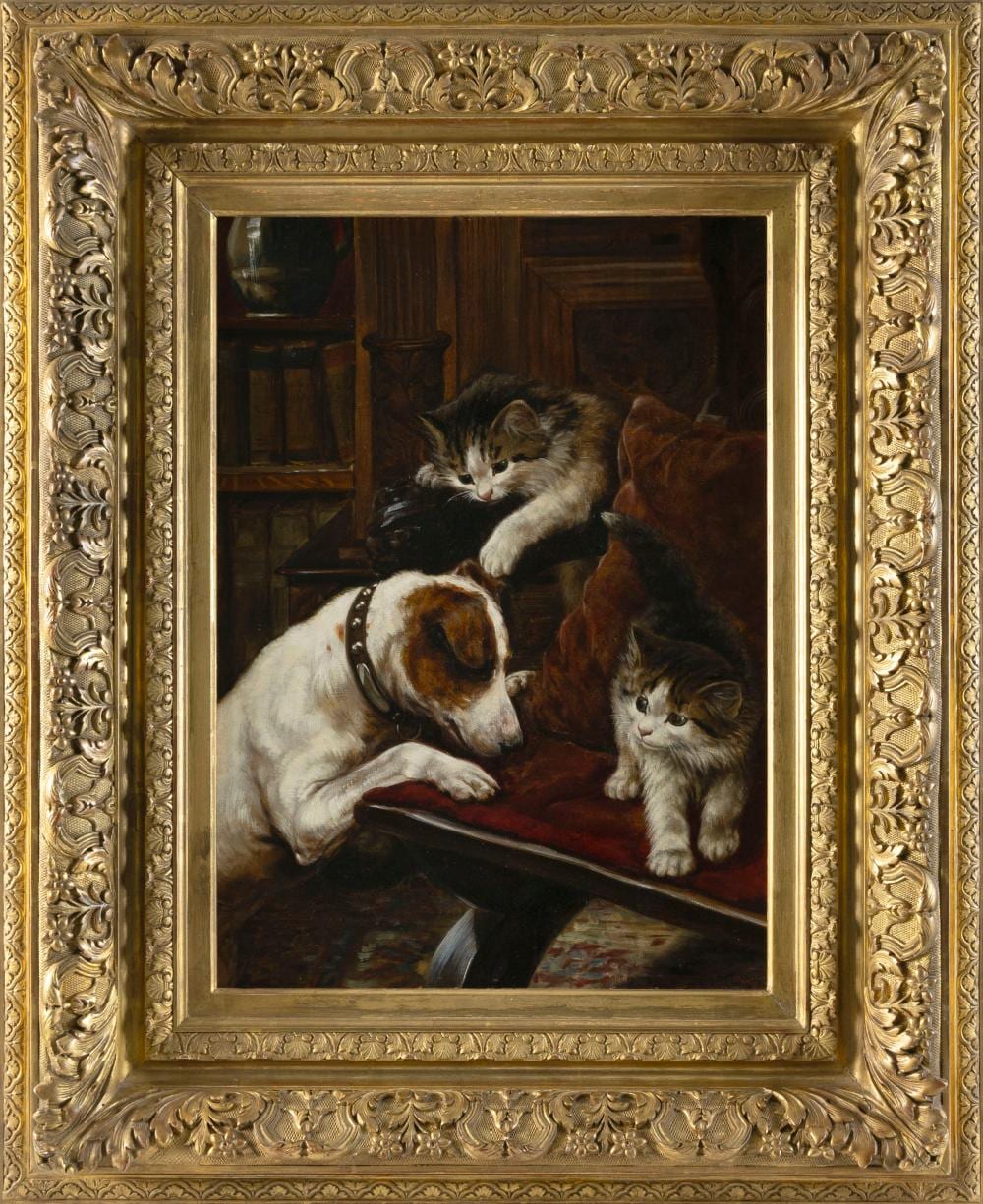 Fannie Moody comparable auction result: fannie moody united kingdom 1861 1948 a dog and two cats in an interior oil on canvas 24 x 18 framed 37 x 29