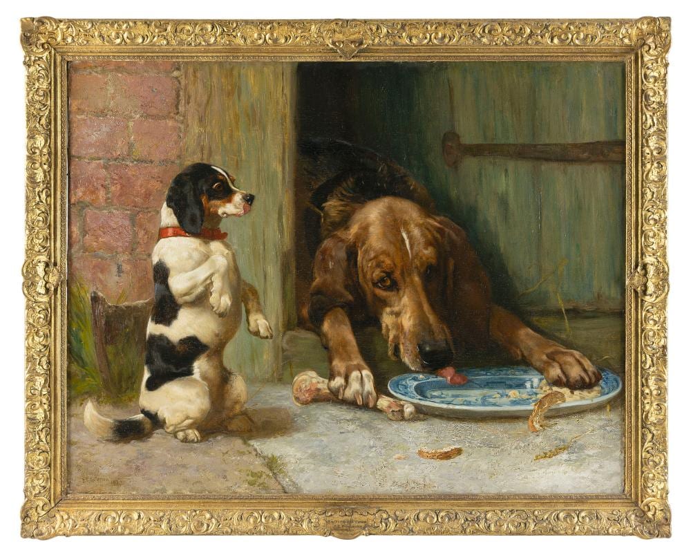 John Charles Dollman comparable auction result: john charles dollman united kingdom 1851 1934 begging for a scrap oil on canvas 28 x 36 framed 34 x 41