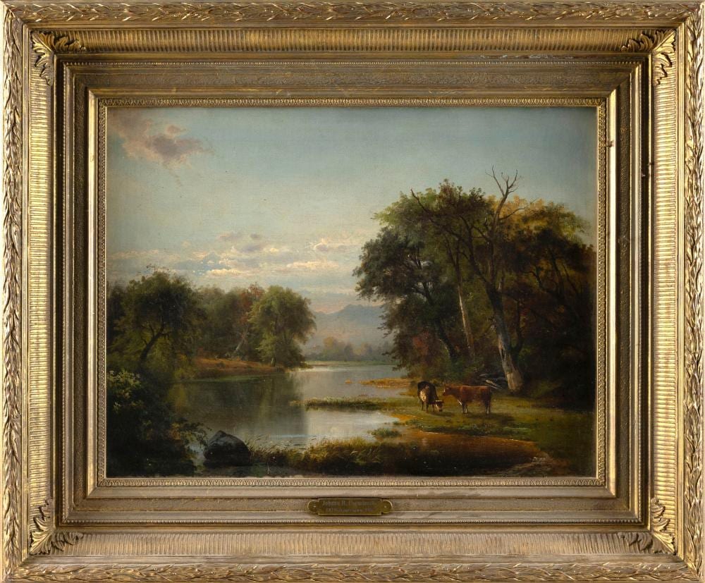 Johann Hermann Carmiencke comparable auction result: johann hermann carmiencke new york denmark germany 1810 1867 cattle by the water s edge oil on canvas 18 x 24 framed 28 x 34