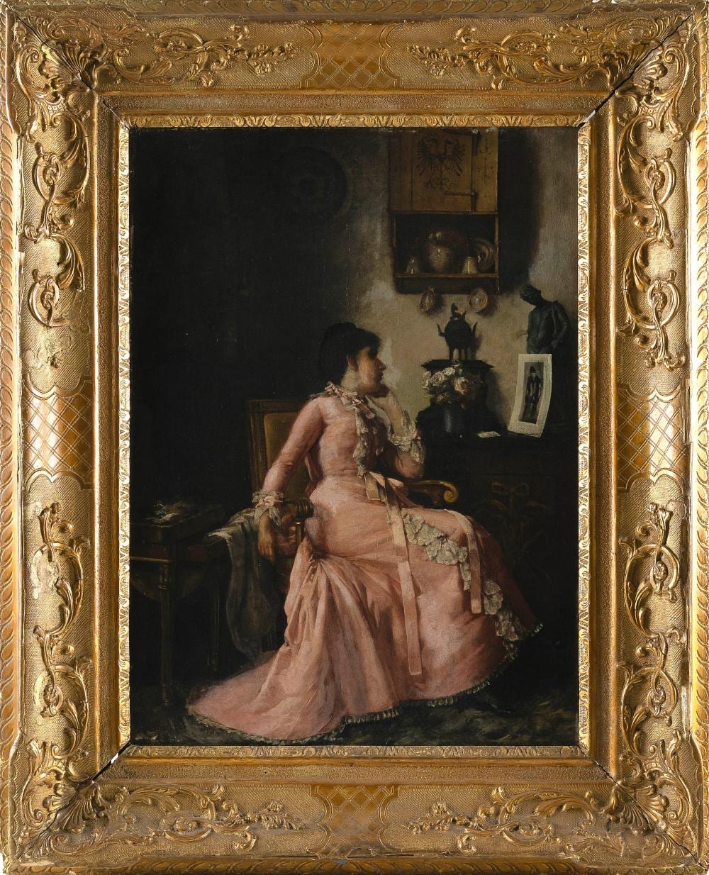 george willoughby maynard new york washington d c 1843 1923 woman in an interior oil laid down on masonite 22 25 x 16 25 framed 31 x 24 · Eldred's · 2026-04-10 George Willoughby Maynard comparable auction result: george willoughby maynard new york washington d c 1843 1923 woman in an interior oil laid down on masonite 22 25 x 16 25 framed 31 x 24