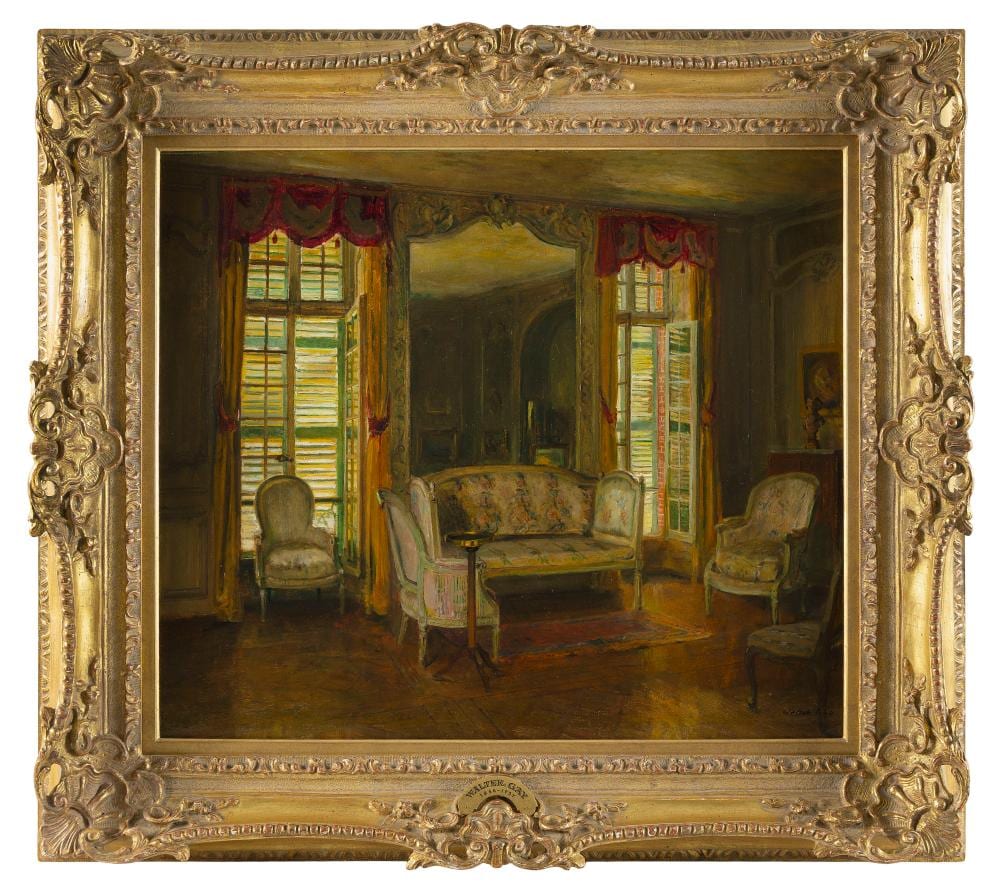 Walter Gay comparable auction result: walter gay massachusetts france 1856 1937 le canape chateau de breau oil on cradled panel 20 5 x 25 framed 31 x 35