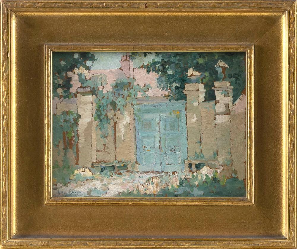 Arrah Lee Gaul comparable auction result: arrah lee gaul pennsylvania 1883 1980 garden gate oii on board 9 x 12 framed 14 5 x 17 5