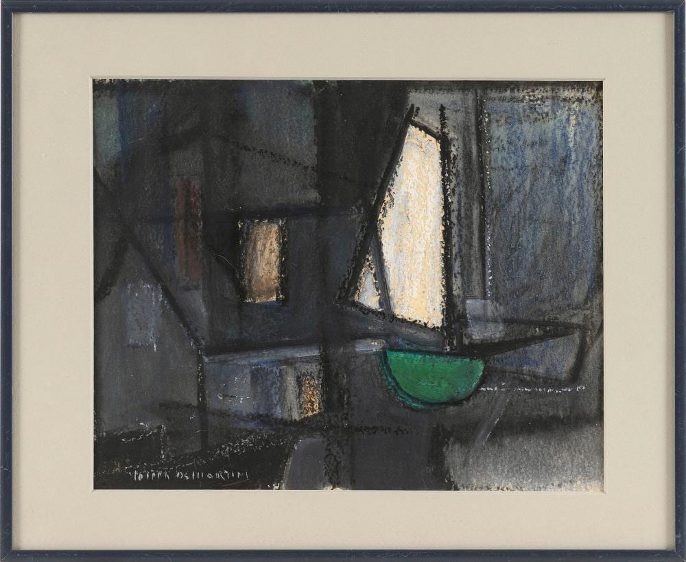 joseph de martini new york massachusetts 1896 1984 monhegan harbor scene circa 1950 oil on board 8 5 x 11 75 framed 12 x 15 · Eldred's · 2026-04-10 Joseph De Martini comparable auction result: joseph de martini new york massachusetts 1896 1984 monhegan harbor scene circa 1950 oil on board 8 5 x 11 75 framed 12 x 15