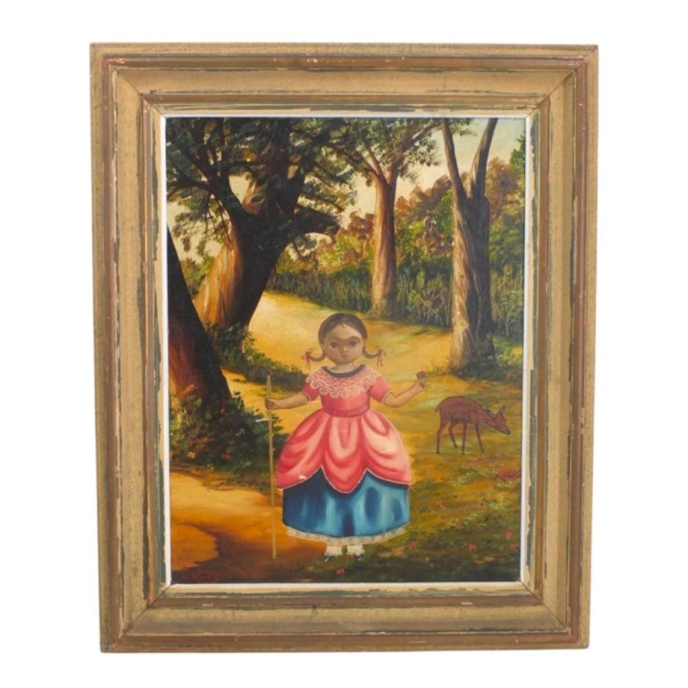 Agapito Labios comparable auction result: agapito labios oil on canvas girl in forest