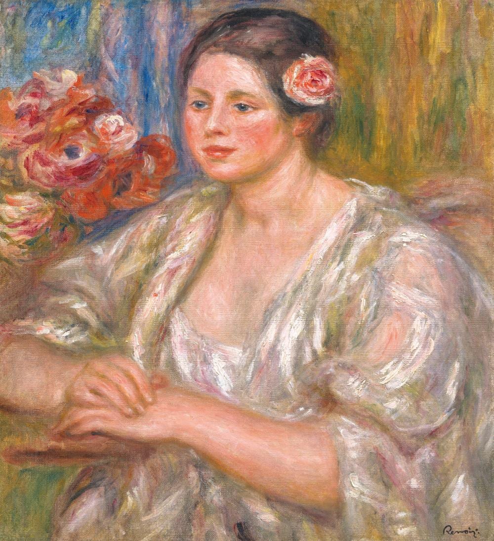 Pierre-Auguste Renoir (1841-1919). Madeleine au corsage blanc et bouquet de comparable sale