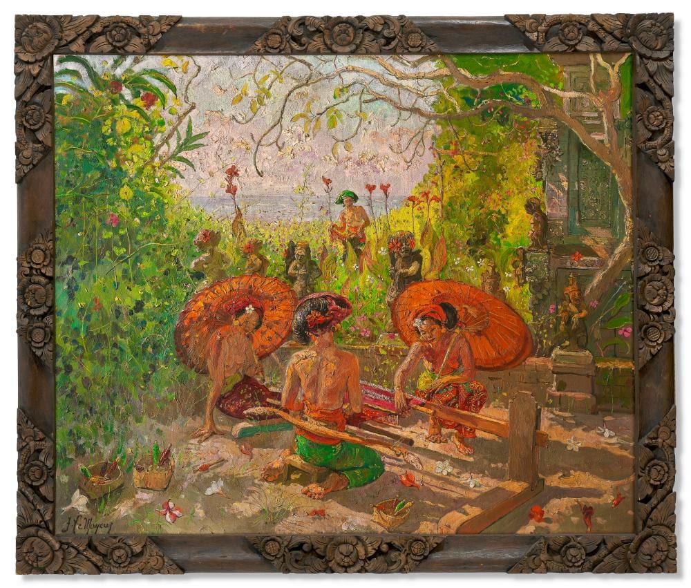 Adrien-Jean Le Mayeur de Merprès (1880-1958). Balinese women weaving in the comparable sale