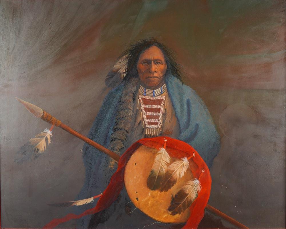 mark rohrig american b 1955 native american warrior with drum and spear signed · Lion and Unicorn · 2026-03-25 Mark Rohrig comparable auction result: mark rohrig american b 1955 native american warrior with drum and spear signed