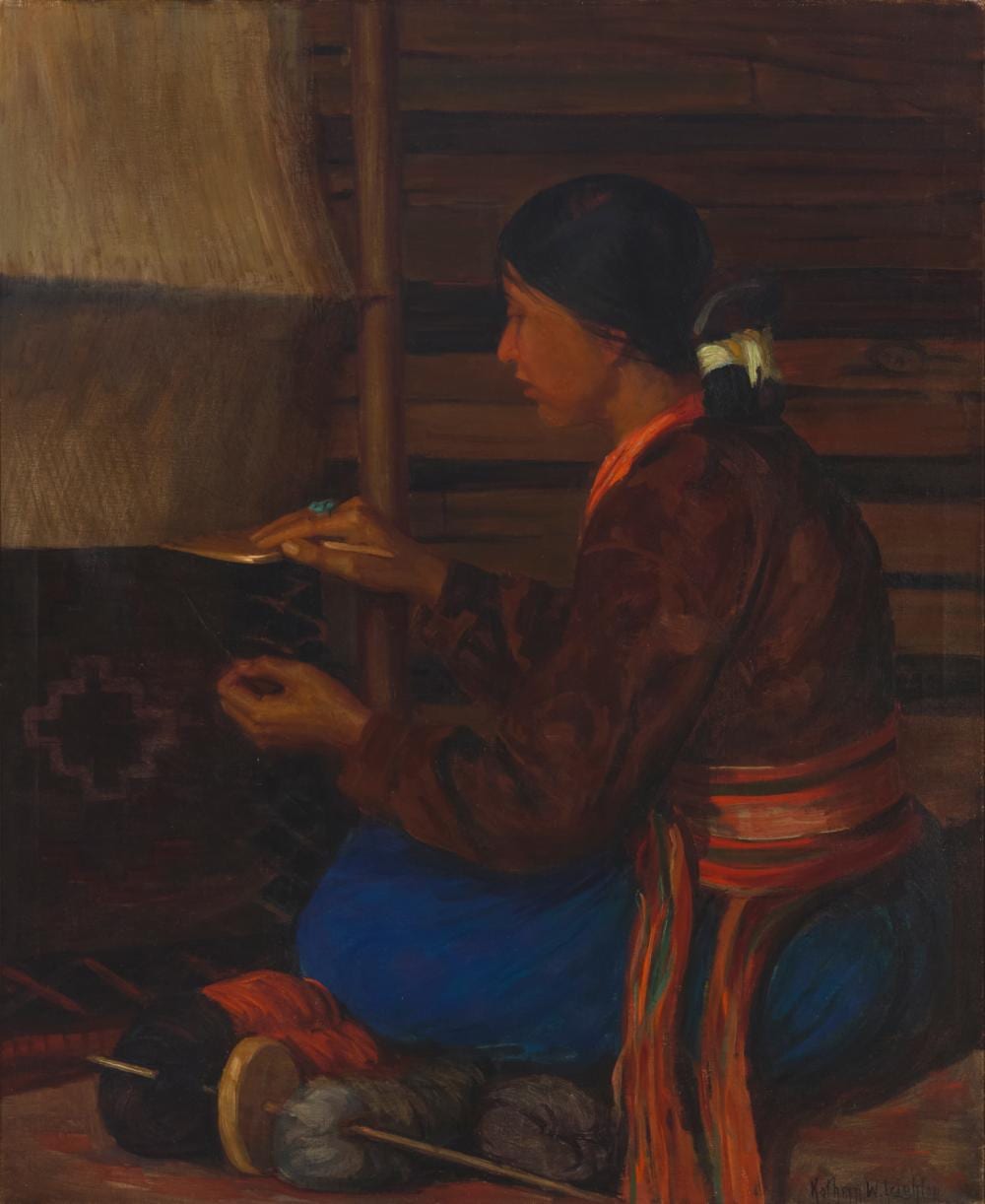 Kathryn Woodman Leighton comparable auction result: kathryn woodman leighton 1875 1952 weaving in her hogan