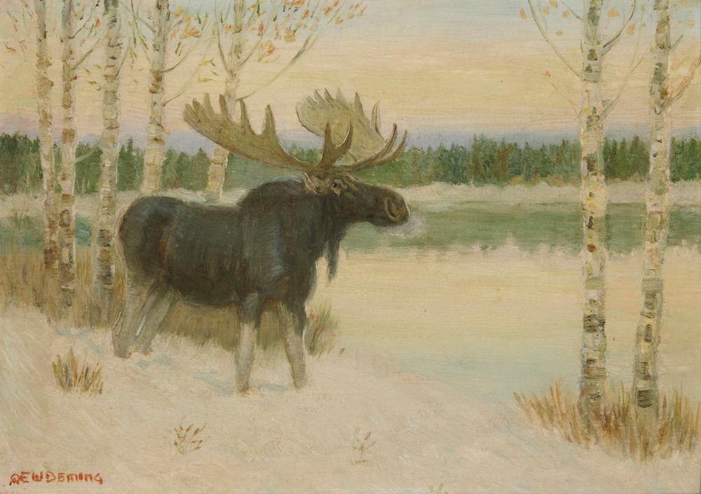 Edwin Willard Deming comparable auction result: edwin willard deming 1860 1942 moose in a winter landscape