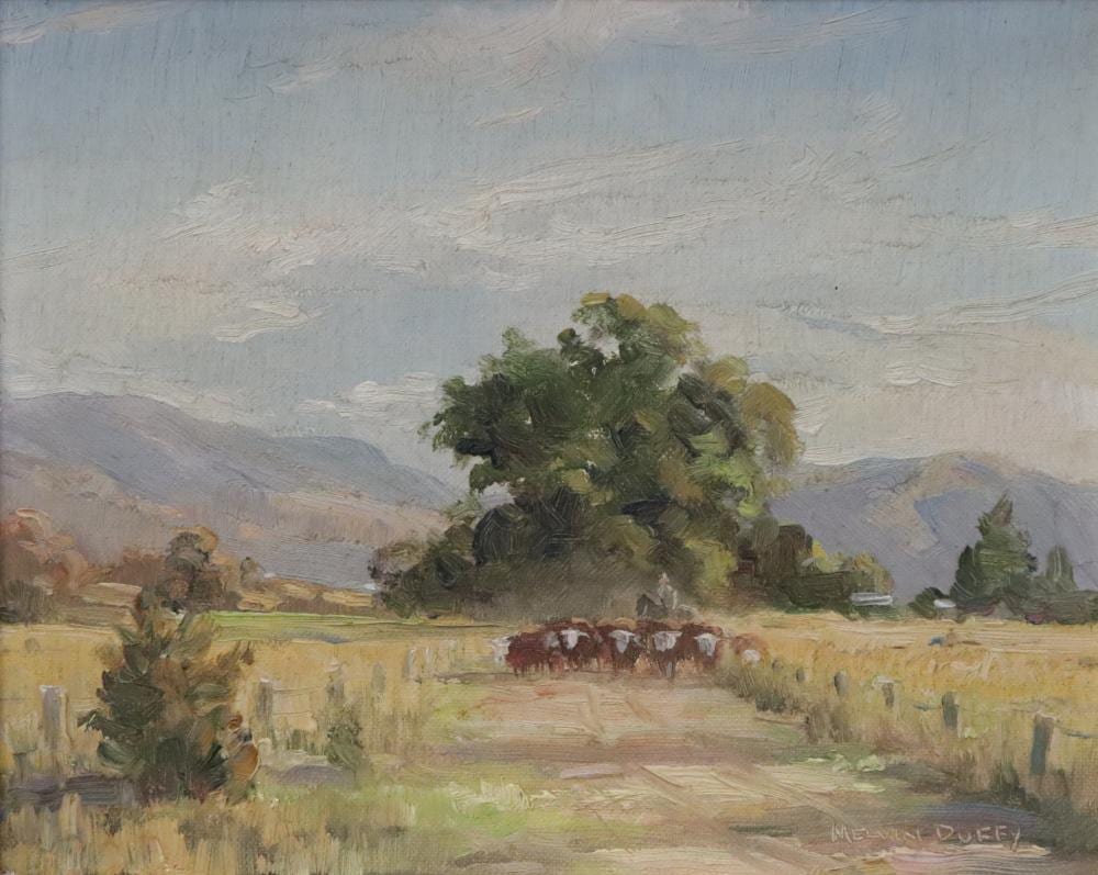 Melvin Duffy comparable auction result: melvin duffy oil on board landscape with cow scene measures 20 x 25cm