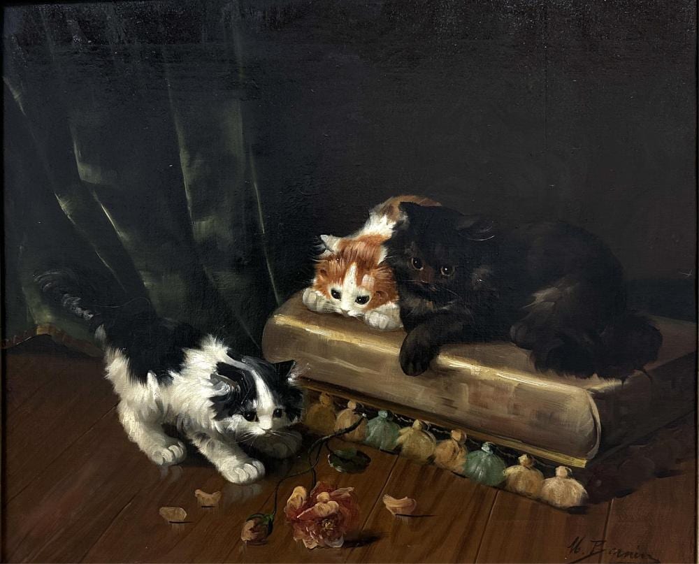 Max Carlier comparable auction result: max albert carlier 1872 1938 chatons la rose huile sur toile bel encadrement dor d origine dimensions 53 x 64 cm
