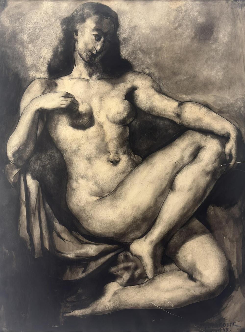 Marcel Delmotte comparable auction result: marcel delmotte 1901 1984 femme nue technique mixte sign e et dat e 1944 dimensions 53 x 71 cm