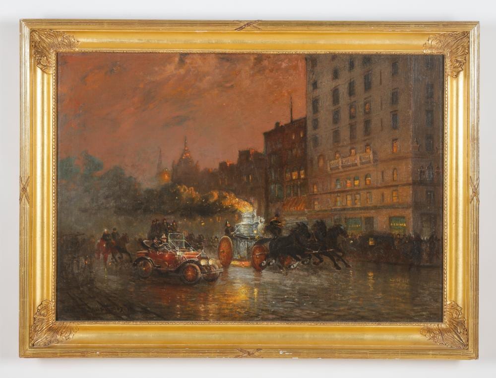 Walter Franklin Lansil comparable auction result: walter f lansil american 1846 1925 painting responding to the alarm 1907 28 x 40