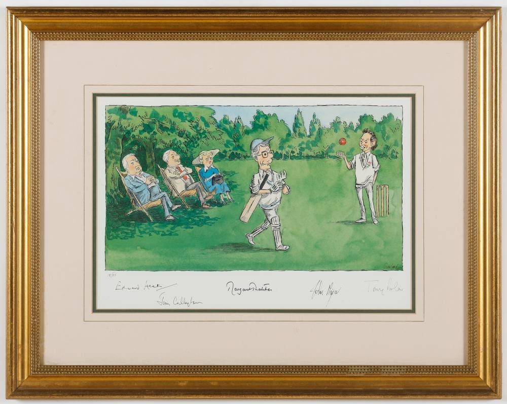 Nicholas Garland comparable auction result: nicholas garland british b 1935 cartoon signed by 5 british prime ministers