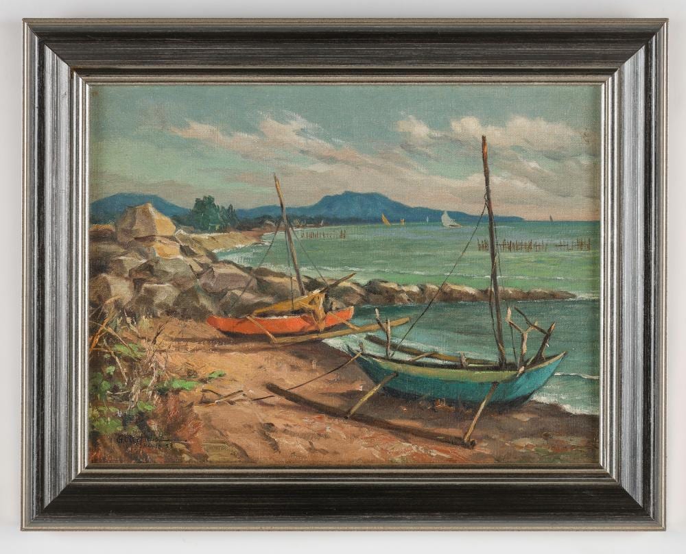 Gabriel Custodio comparable auction result: gabriel custodio filipino 1912 1993 coastal view 1953 oil painting 11 x 15