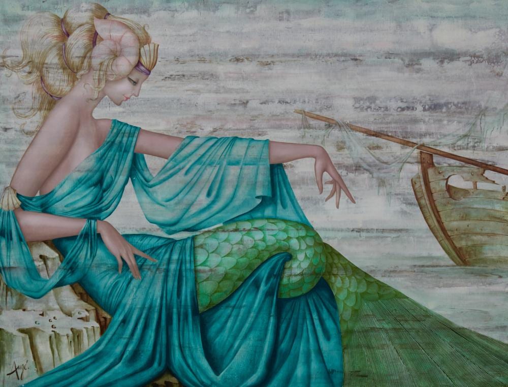 Philippe Auge comparable auction result: philippe auge france b 1935 mermaid at rest oil on linen 36 x 47in 91 x 119cm