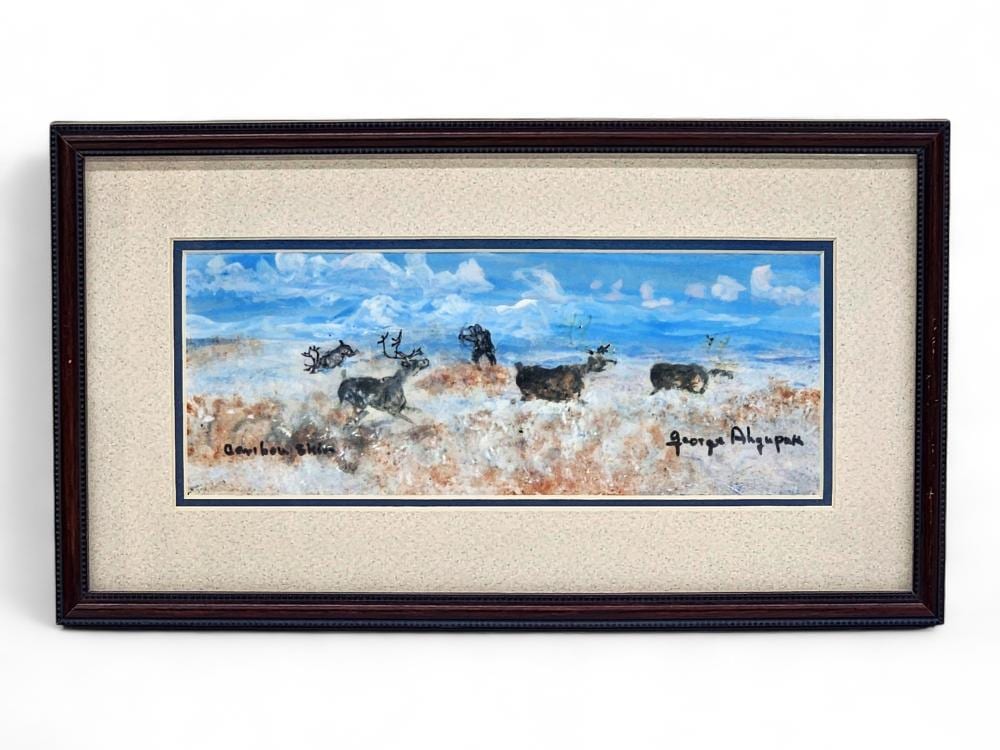 George Ahgupuk comparable auction result: george ahgupuk original painting on caribou skin
