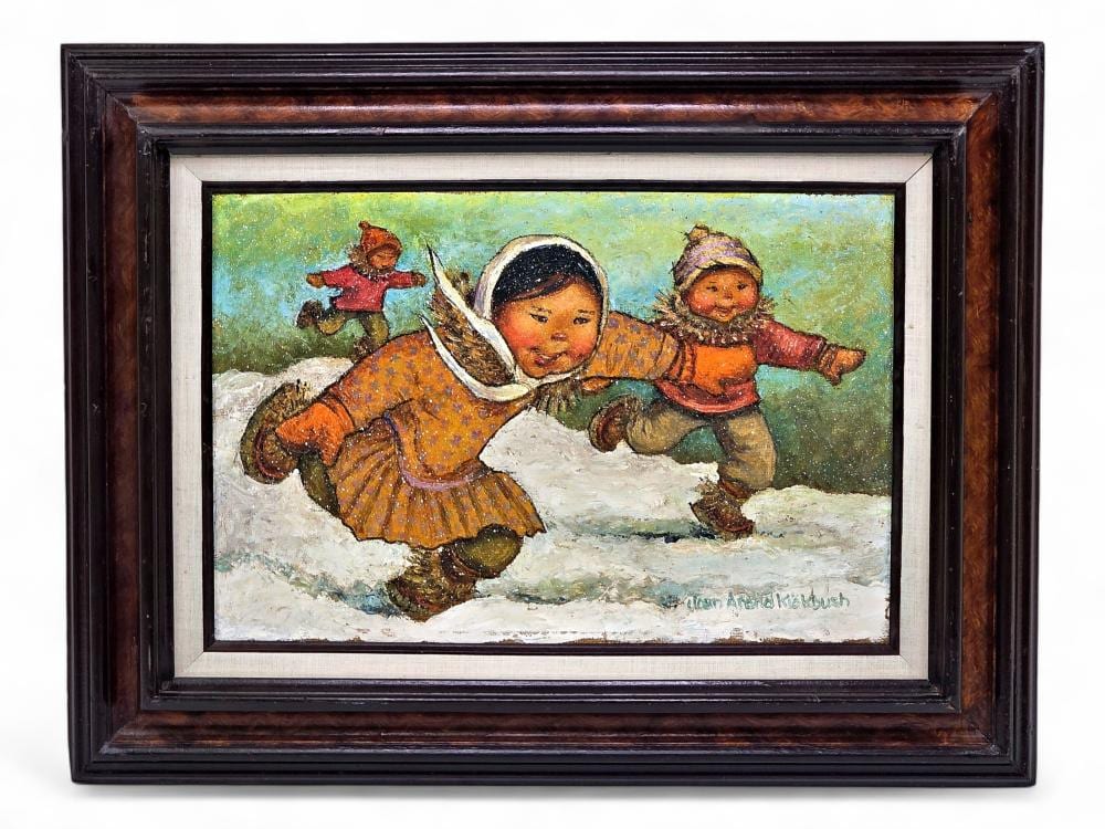Joan Arend Kickbush comparable auction result: joan arend kickbush oil painting of children playing