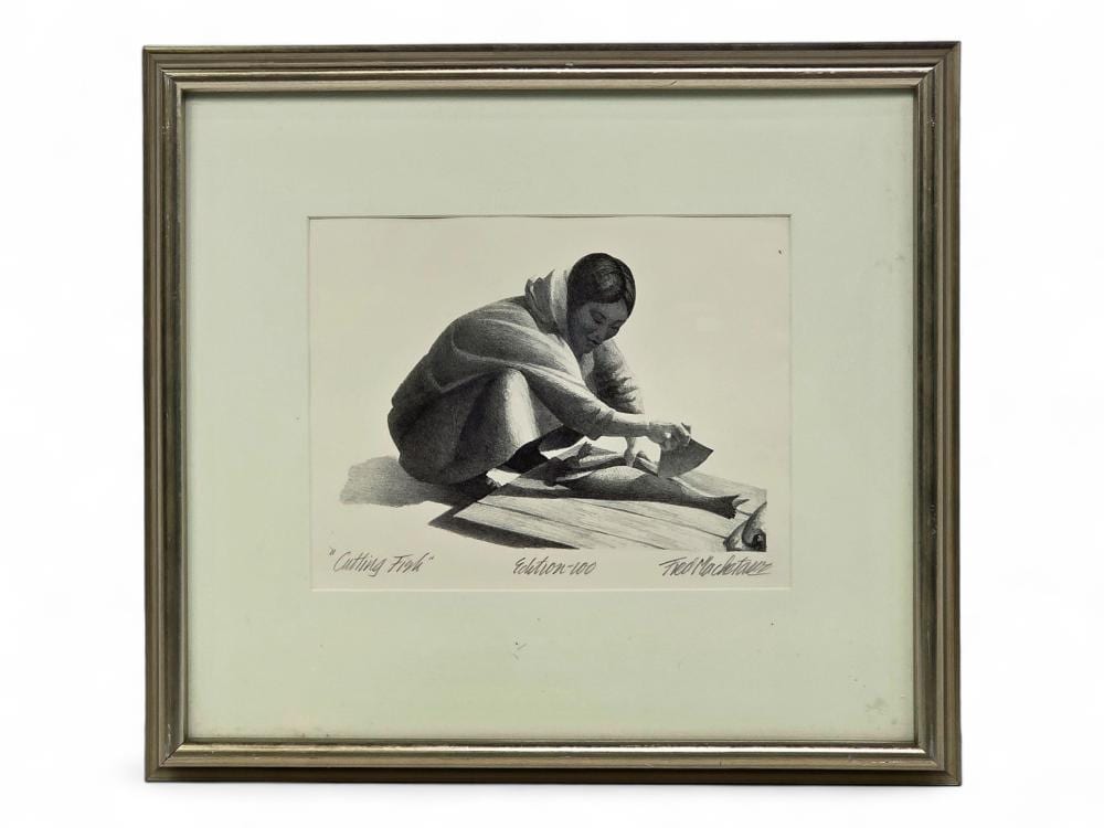 Frederick Machetanz comparable auction result: fred machetanz cutting fish stone lithograph
