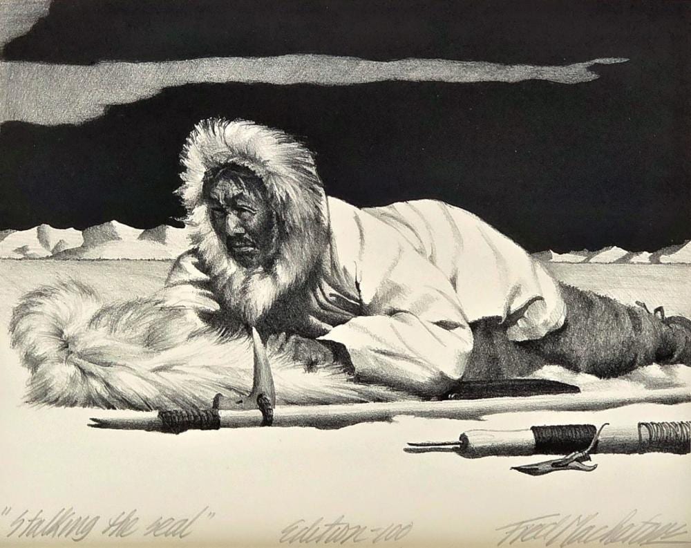 Frederick Machetanz comparable auction result: fred machetanz stalking the seal stone lithograph