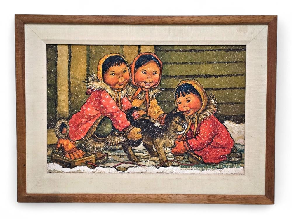 Joan Arend Kickbush comparable auction result: joan arend kickbush oil painting of children their pup
