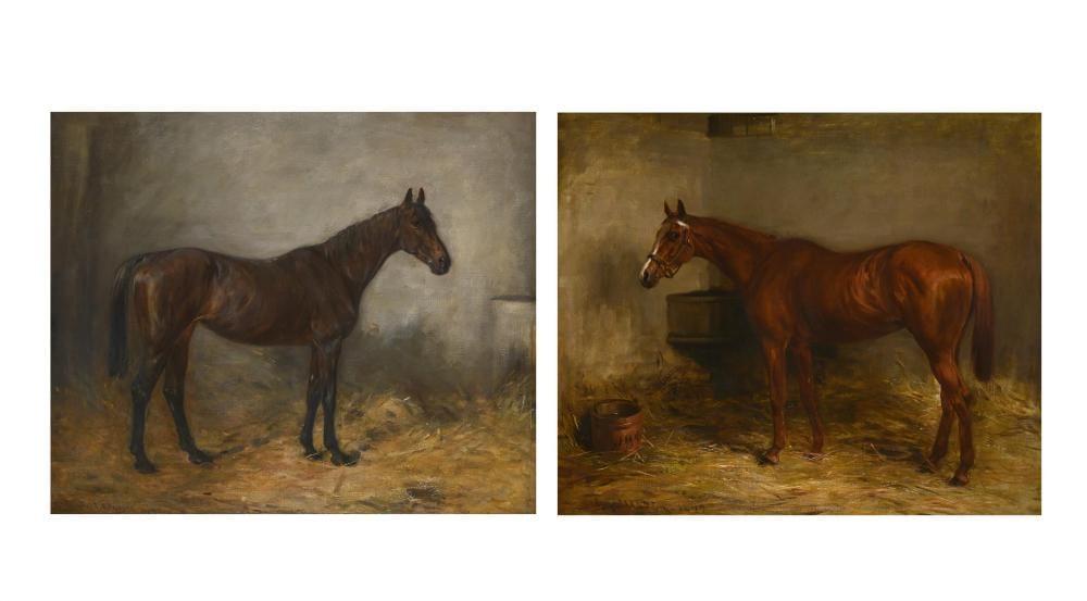 Robert L. Alexander comparable auction result: robert l alexander british 1840 1923 a bay hunter in a stable and a light bay hunter