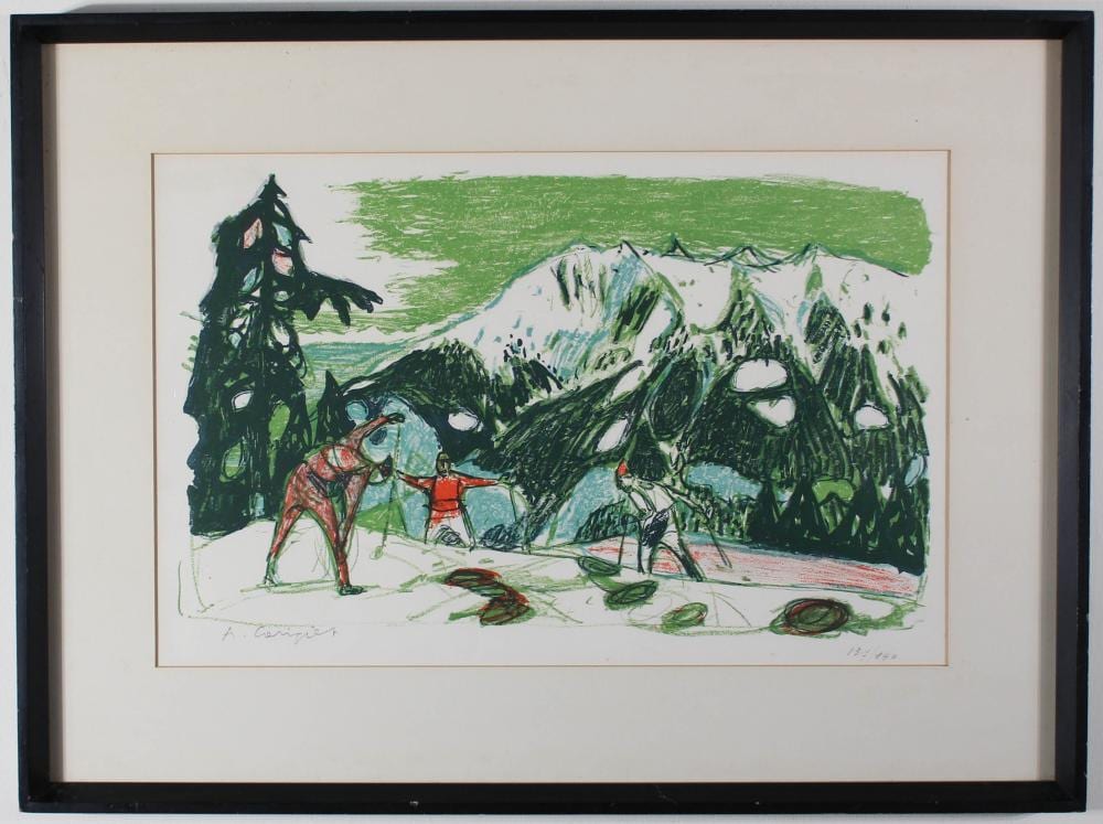 Alois Carigiet comparable auction result: alois carigiet lithograph ski scene