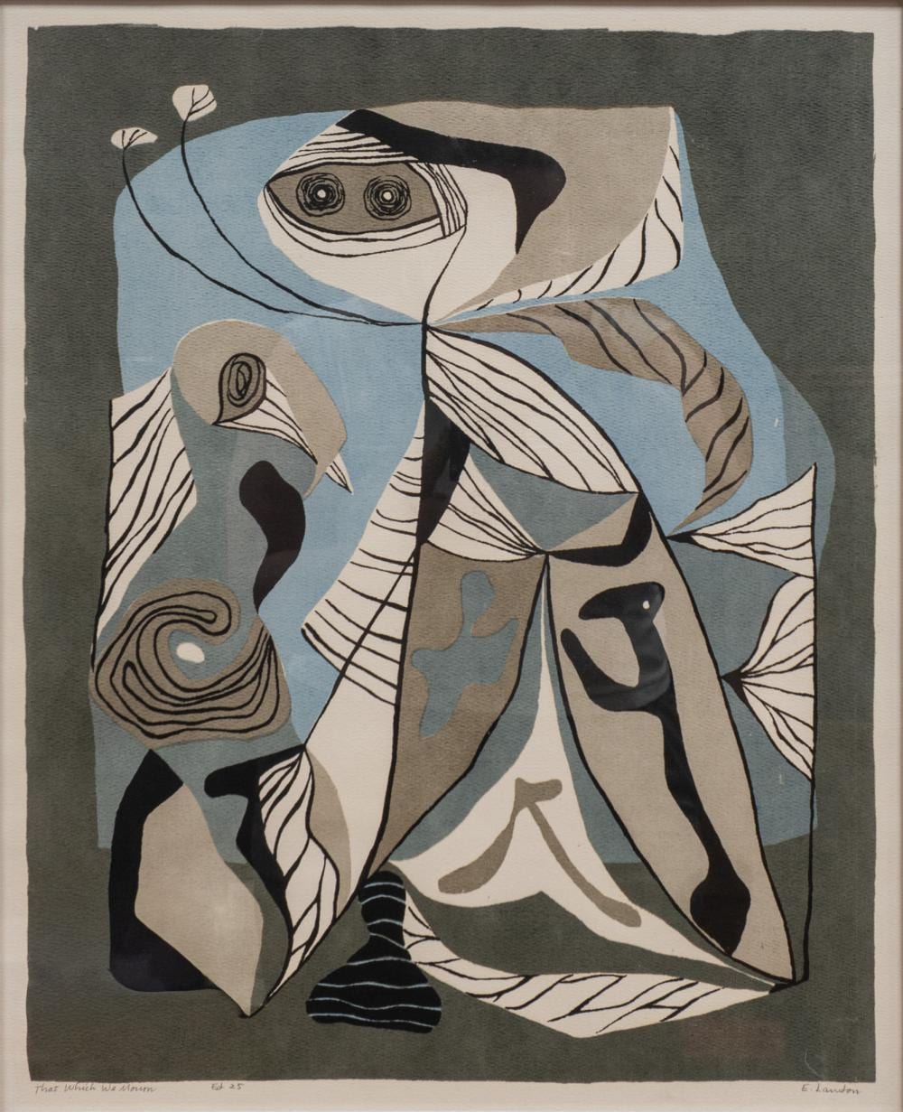 edward august landon american 1911 1984 that which we mourn silkscreen in color signed l r numbered edition of 25 and titled l l frame 28 x 24 in 71 1 x 61 cm · Weschler's · 2026-03-24 Edward August Landon comparable auction result: edward august landon american 1911 1984 that which we mourn silkscreen in color signed l r numbered edition of 25 and titled l l frame 28 x 24 in 71 1 x 61 cm