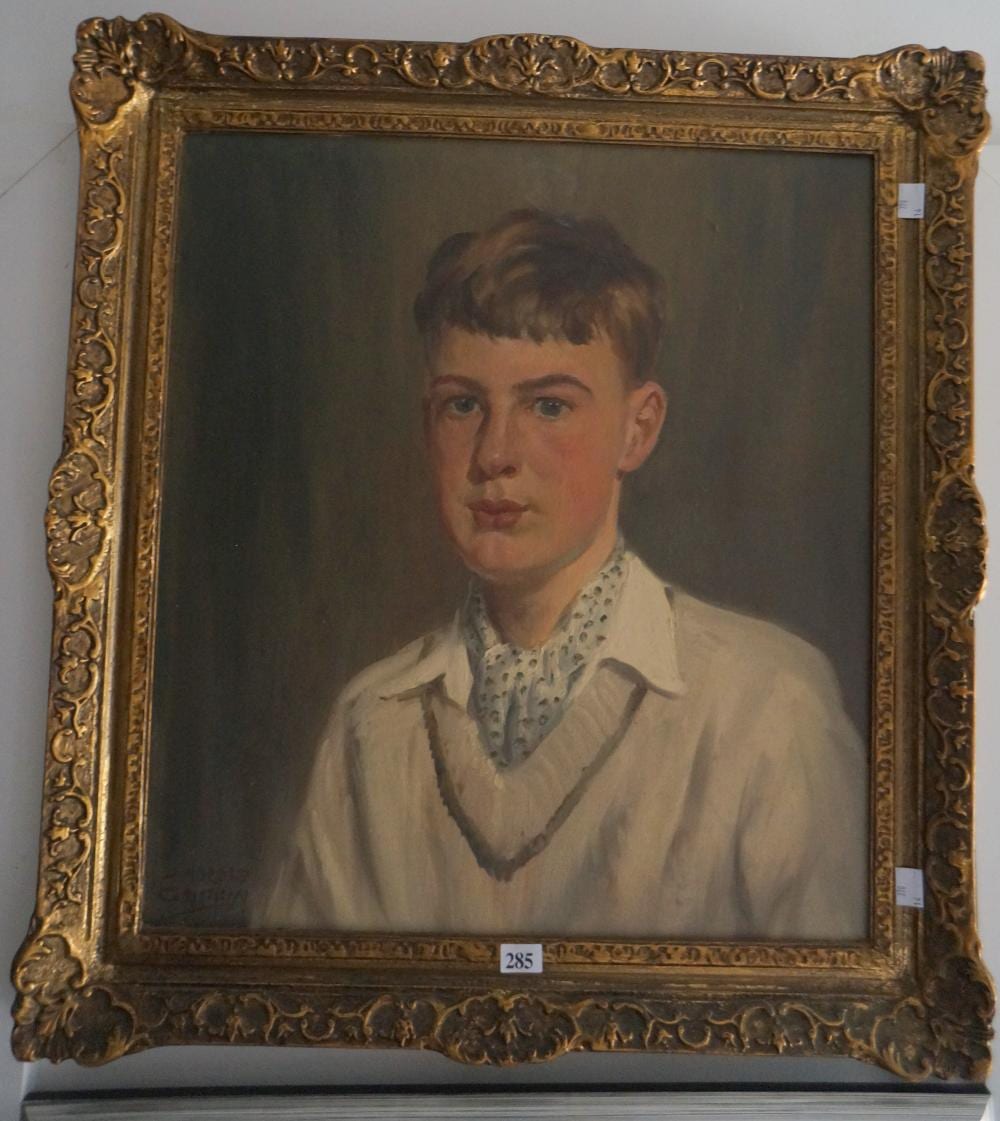 Ambrose Griffin comparable auction result: ambrose griffin oil on canvas on board portrait of a young boy c1960 46cm x 51cm h
