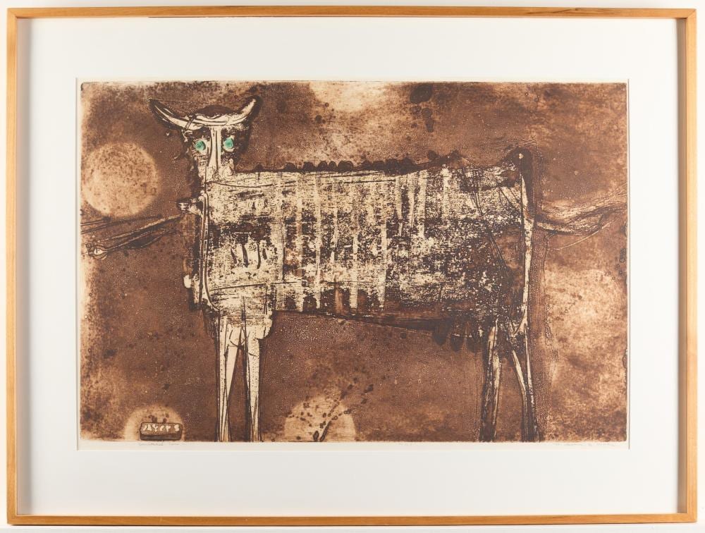 Malcolm Myers comparable auction result: malcolm myers bewitched cow abstract etching