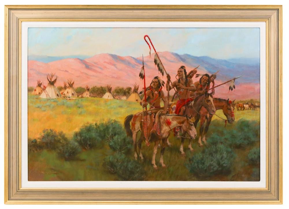Charles Winfield Miller comparable auction result: charles winfield miller war party oil on canvas