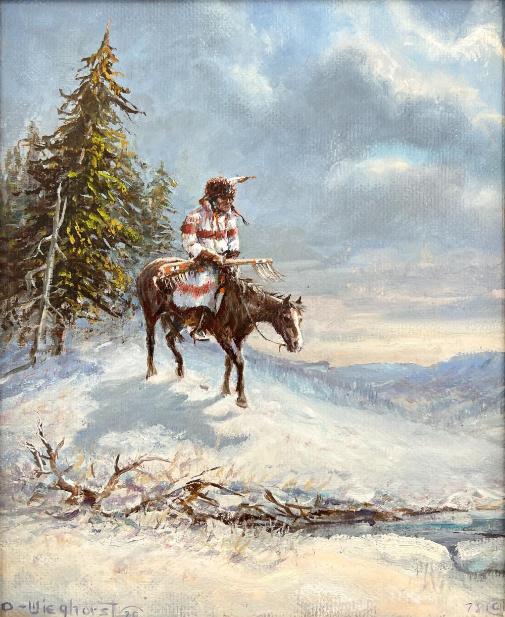 Olaf Wieghorst comparable auction result: olaf wieghorst northwest indian oil on board