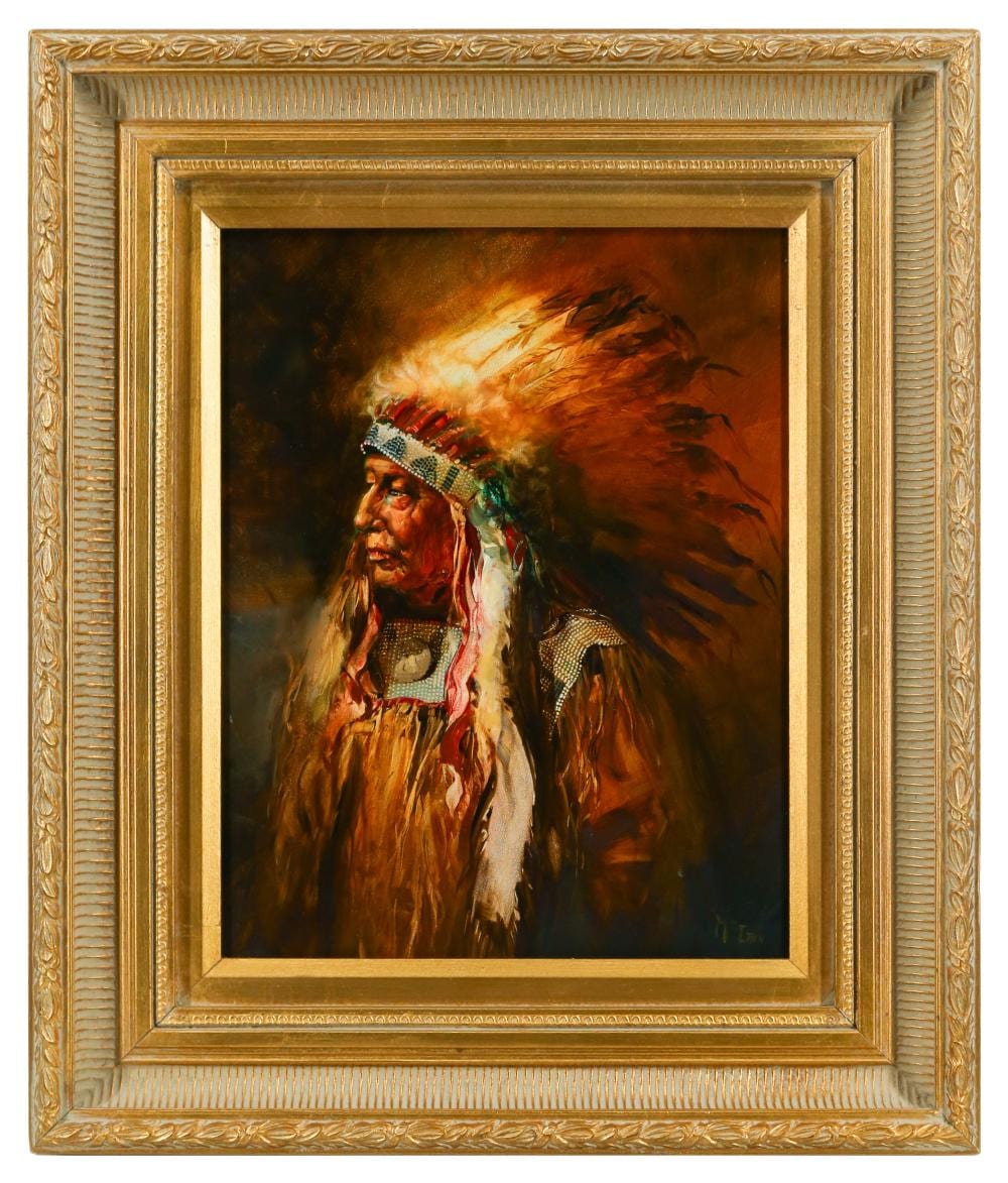 Buck McCain comparable auction result: buck mccain indian chief oil on board