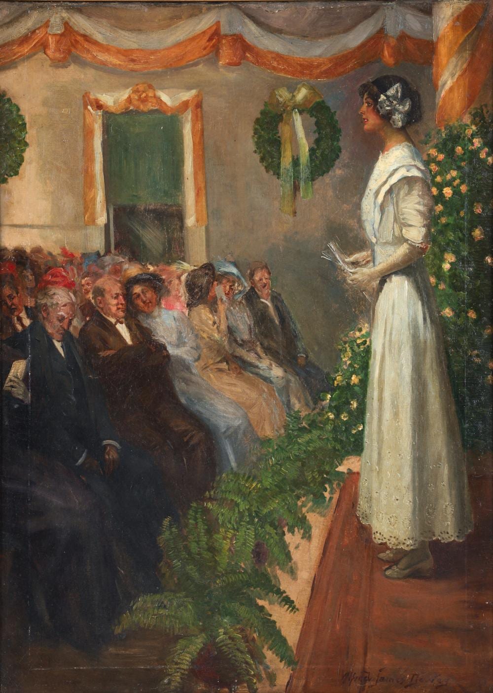 Alfred James Dewey comparable auction result: alfred james dewey oil on canvas waiting for the groom