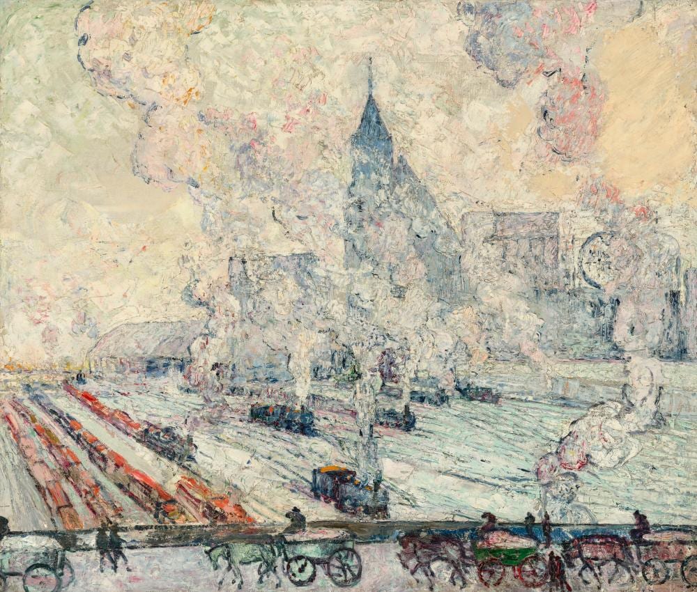 Bror Julius Olsson Nordfeldt comparable auction result: bror julius olsson nordfeldt 1878 1955 smoke and steam chicago oil on