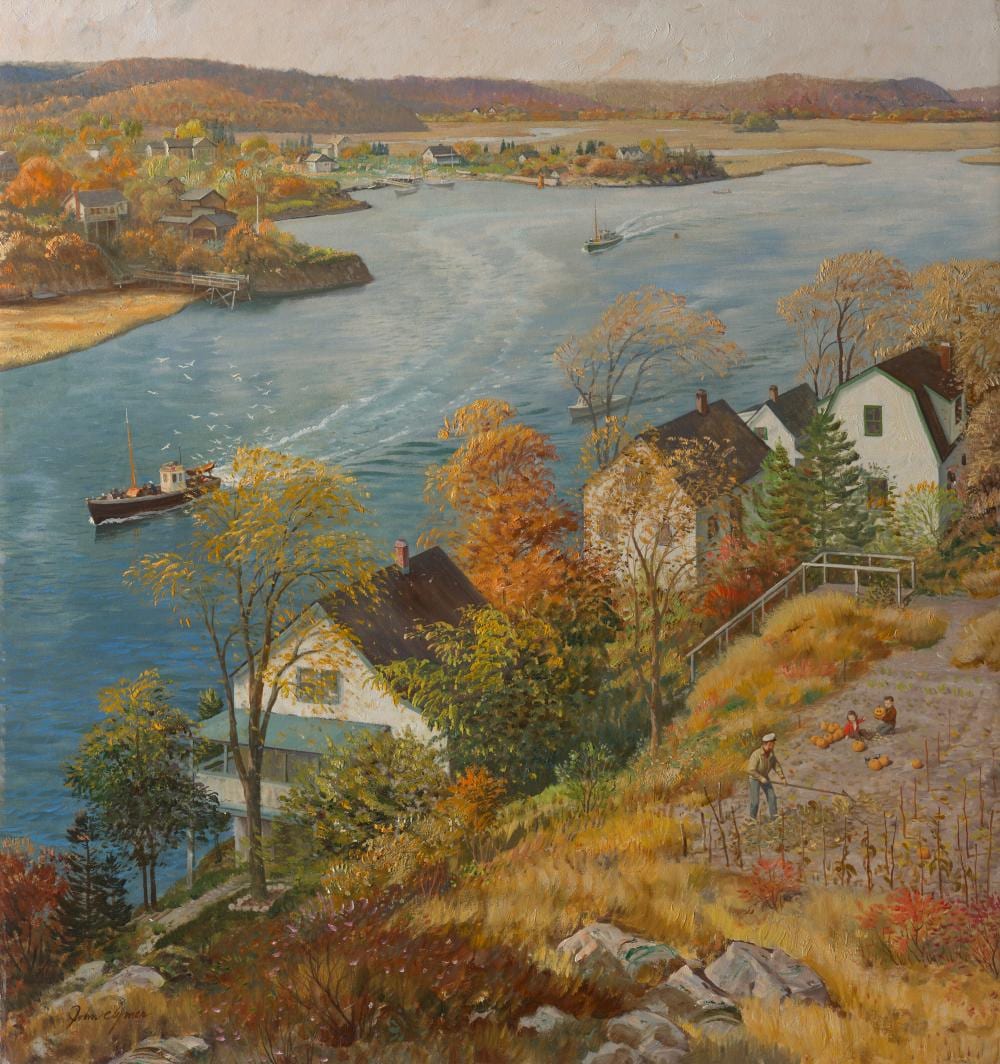 John Ford Clymer comparable auction result: john ford clymer 1907 1989 picking pumpkins oil on paperboard29 x 28