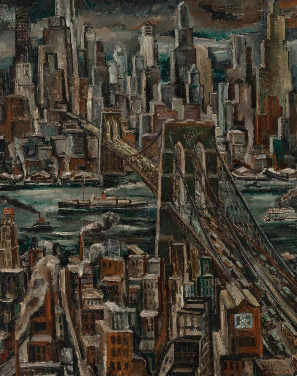 Adriaan Lubbers comparable auction result: adriaan lubbers 1892 1954 brooklyn bridge from manhattan oil on canvas3