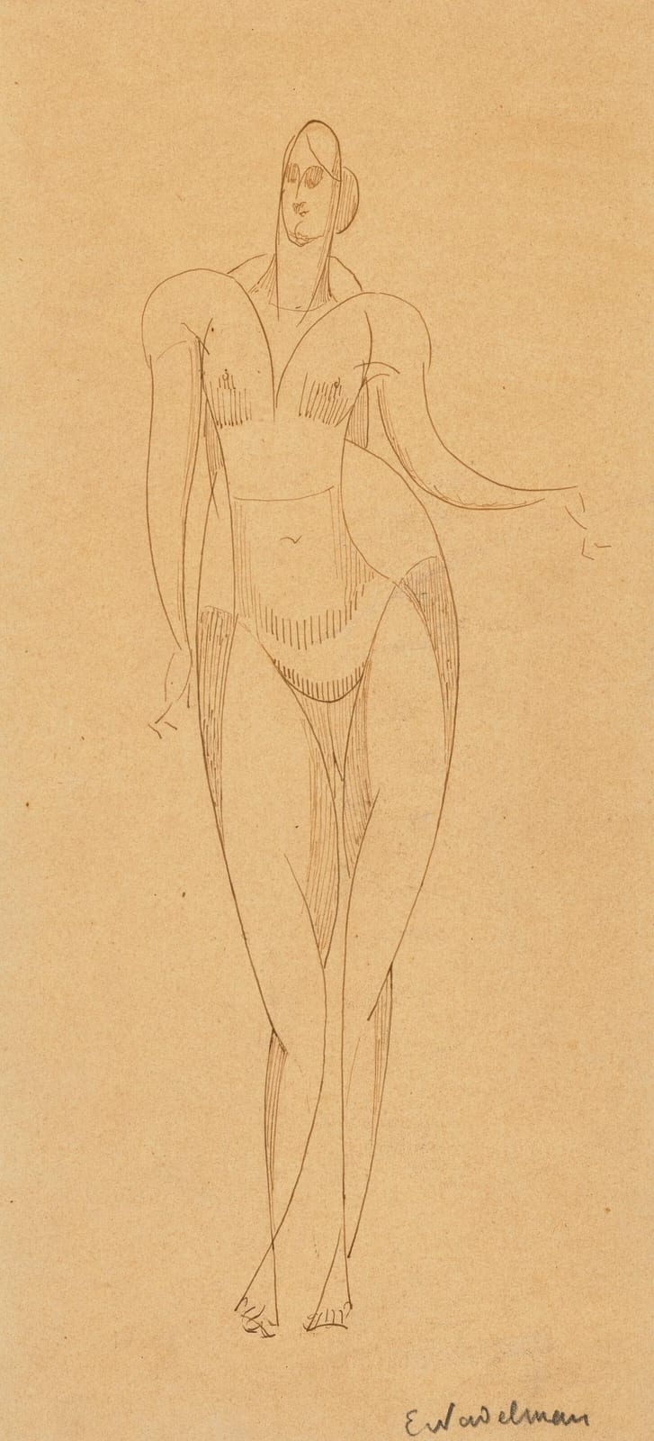 Elie Nadelman comparable auction result: elie nadelman 1882 1946 female nude pen on paper laid down on paperboar